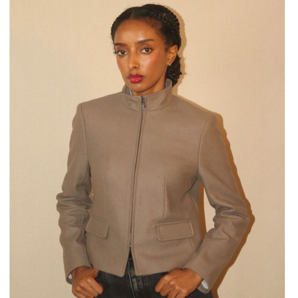 Banana Republic Petite Taupe Zip Front Wool Jacket